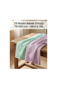 2 Li Müslin Bebek Örtüsü Yeşil & Lila Kundak Alt Açma Yeşil - 864824882 Yeşil