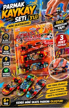 Parmak Kaykay Seti 3 Lü Mini Skateboard, Trick Oyuncak Beceri Geliştirici Eğlence Seti