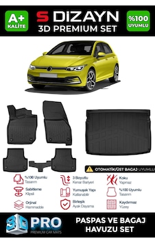 S-dizayn Vw Golf 8 Otomatik 3d Pro Havuzlu Paspas Ve Üst Bagaj Havuzu Seti 2'li Set 2021-2024 A+ K