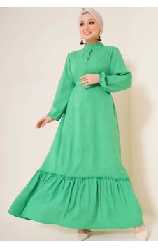 Lovie Moda Kadın Hakim Yaka Keten Elbise Yeşil Lovie Moda Kadın Hakim Yaka Keten Elbise Yeşil