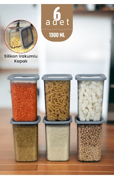 Silikon Kapaklı Erzak Bakliyat Saklama Kabı Kare Saklama Kutusu Seti 6 Adet 1300 ML Silikon Kapaklı Erzak Bakliyat Saklama Kabı Kare Saklama Kutusu Seti 6 Adet 1300 ML