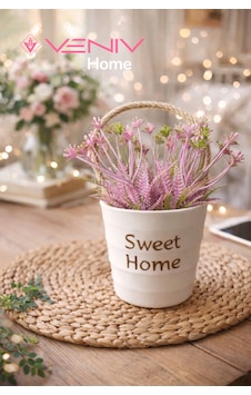 Dekoratif Sepet Saksı + Bitki - Pinterest Tasarım - 17 Cm Beyaz