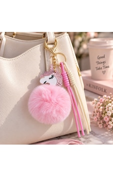 Pembe-krem Unicorn Ponponlu Çanta Charmı Pembe-krem Unicorn Ponponlu Çanta Charmı