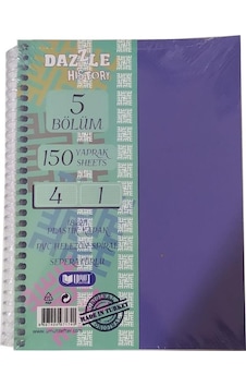 Orta Boy 4+1 Ayraçlı Defter 5 Konulu 150 Yaprak 1 Adet 4 Kareli 1 Çizgili Spralli Plastik Kapak Seperatörlü 18x25 Cm Lila Orta Boy 4+1 Ayraçlı Defter 5 Konulu 150 Yaprak 1 Adet 4 Kareli 1 Çizgili Spralli Plastik Kapak Seperatörlü 18x25 Cm Lila