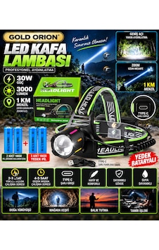 30w Ultra Güçlü Led Kafa Lambası 4 Adet Pilli - Yedek Bataryalı Set - 3000 Lümen 1000m Menzil 30w Ultra Güçlü Led Kafa Lambası 4 Adet Pilli - Yedek Bataryalı Set - 3000 Lümen 1000m Menzil