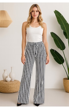 Elmoda Siyah-beyaz Dikey Çizgili Basic Pantolon Siyah-beyaz Siyah-beyaz