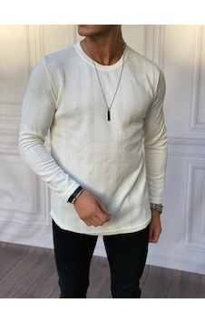 Modefendi Örme Desen Pamuklu Sweat Beyaz