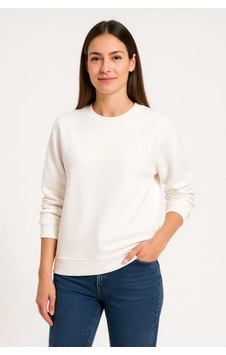Velmora Fashion Kadın 3 İplik Pamuklu Düz Bisiklet Yaka Sweatshirt - Beyaz Velmora Fashion Kadın 3 İplik Pamuklu Düz Bisiklet Yaka Sweatshirt - Beyaz
