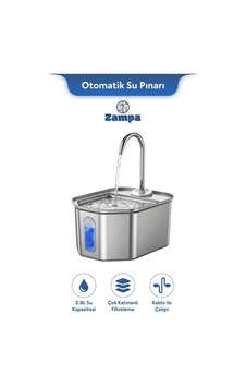 Zampa Altıgen Paslanmaz Çelik Otomatik Kedi Su Pınarı 2.8 Litre