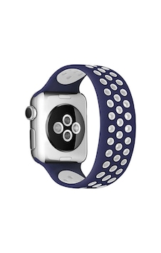 Apple Watch 38mm Ayarlı Delikli Silikon Kordon - Lacivert-beyaz Apple Watch 38mm Ayarlı Delikli Silikon Kordon - Lacivert-beyaz