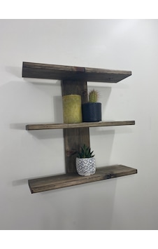 O&Awood Doğal Ahşap Dekoratif Minimal Duvar Rafı,3 Katlı Vintage, Ceviz