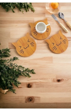 3'lü Kedi Figürlü Bardak Altlığı Ahşap 3'lü Kedi Figürlü Bardak Altlığı Ahşap
