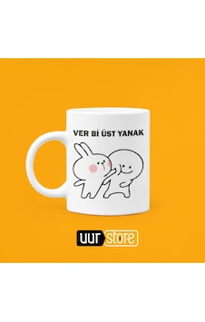 Ver Bi Üst Yanak Baskılı Kupa Bardak Beyaz Ver Bi Üst Yanak Baskılı Kupa Bardak Beyaz