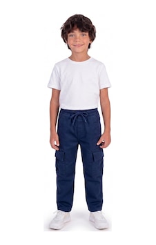 Onloox Erkek Lacivert Erkek Çocuk Lacivert Pamuklu Gabardin Dar Paça Regular Kesim Kargo Cepli Pantolon 1.5-5 Yaş