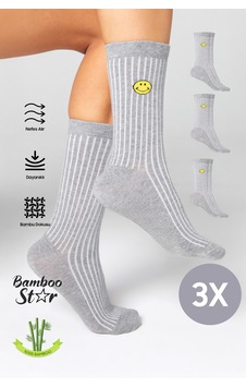Bamboo Star Kadın Gri Soket Dikişsiz Gülücük Desenli Çorap 3'lü Paket Sıkmayan Çorap / İz Bırakmaz Bamboo Star Kadın Gri Soket Dikişsiz Gülücük Desenli Çorap 3'lü Paket Sıkmayan Çorap / İz Bırakmaz