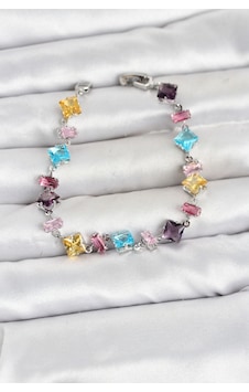 Kristal Taşlı Kesimli Karışık Renkli Gümüş Renk Gema Kadın Bileklik Çok Renkli Kristal Taşlı Kesimli Karışık Renkli Gümüş Renk Gema Kadın Bileklik Çok Renkli