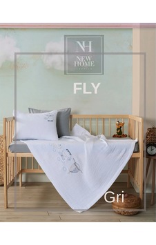 New Home Müslin Bebek Nevresim Takımı 4 Parça Fly - Gri New Home Müslin Bebek Nevresim Takımı 4 Parça Fly - Gri