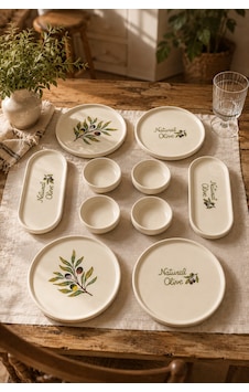 Oliva 10 Parça 4 Kişilik Seramik Kahvaltı Takımı Zeytin Desenli Kayık Tabaklı Sunum Seti Beyaz Oliva 10 Parça 4 Kişilik Seramik Kahvaltı Takımı Zeytin Desenli Kayık Tabaklı Sunum Seti Beyaz