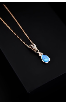 925 Ayar Gümüş Rose Kaplama Tepelikli Opal Damla Kolye 925 Ayar Gümüş Rose Kaplama Tepelikli Opal Damla Kolye