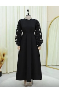 Lovie Moda Kadın Güpürlü Balon Kol Elbise Siyah Lovie Moda Kadın Güpürlü Balon Kol Elbise Siyah