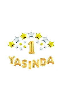 Yıldızlı Yasında Gold Folyo Balon Set V Harfi Gümüş Renk A Yıldızlı Yasında Gold Folyo Balon Set V Harfi Gümüş Renk A