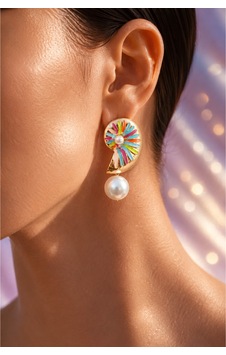 Pearl Collection Renkli Mineli Gold İnci Küpe Altın Altın Pearl Collection Renkli Mineli Gold İnci Küpe Altın Altın