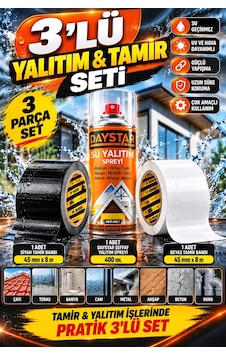 3 Lü Su Geçirmez Yalıtım Ve Tamir Seti 45 Mm 8 M Siyah Beyaz Bant + 400 Ml Daystar Şeffaf Su Yalıt 3 Lü Su Geçirmez Yalıtım Ve Tamir Seti 45 Mm 8 M Siyah Beyaz Bant + 400 Ml Daystar Şeffaf Su Yalıt