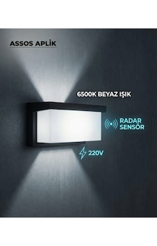 Assos Aplik Radar Sensörlü Dış Mekan Duvar Armatürü 6500k Beyaz Işık 220v Siyah Assos Aplik Radar Sensörlü Dış Mekan Duvar Armatürü 6500k Beyaz Işık 220v Siyah