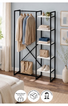 5 Raflı Metal Gardırop Metal Portmanto Açık Gardırop Elbise Dolabı Metal Askılık Vestiyer Loftix Beyaz 5 Raflı Metal Gardırop Metal Portmanto Açık Gardırop Elbise Dolabı Metal Askılık Vestiyer Loftix Beyaz