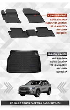 Sahler Corolla Cross 2022+ Uyumlu 4.5d Premium Havuzlu Oto Paspas Ve Liner Marka 3d Bagaj Havuzu - C
