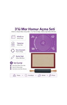 3 Lü Mor Hamur Açma Seti 45x65 Cm Ölçülü Silikon Hamur Matı, Fırın Pişirme Altlığı Ve Bambu Saplı Silikon Merdane Diğer 3 Lü Mor Hamur Açma Seti 45x65 Cm Ölçülü Silikon Hamur Matı, Fırın Pişirme Altlığı Ve Bambu Saplı Silikon Merdane Diğer