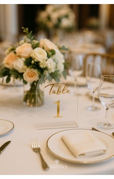 Şeffaf Gold Detaylı Masa Numaraları 5 Li Seti Düğün/nişan/restoran Sarı