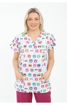 Likralı Cerrahi, Doktor, Hemşire, Veteriner, Dişçi, Desenli, Renkli Forma Tek Üst Scrubs Kediler Likralı Cerrahi, Doktor, Hemşire, Veteriner, Dişçi, Desenli, Renkli Forma Tek Üst Scrubs Kediler