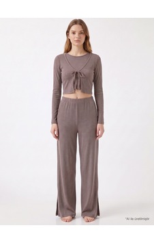 Cottonill Premium - Serene Collection Vizon Rib Dokulu Önden Bağlamalı Viskon 3'lü Kadın Pijama Takımı Cottonill Premium - Serene Collection Vizon Rib Dokulu Önden Bağlamalı Viskon 3'lü Kadın Pijama Takımı