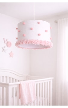 Bebek Avizesi Çocuk Odası Aydınlatma Pembe Ponpon Çiçekli Beyaz Bebek Avizesi Çocuk Odası Aydınlatma Pembe Ponpon Çiçekli Beyaz
