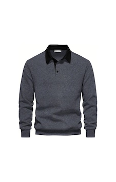 Ghassy Co. Erkek Retro Renk Bloklu Pamuklu Gömlek Yaka Sweatshirt Antrasit