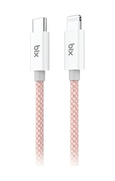 Bix T3cl Type-c To Lightning Apple Uyumlu iPhone 27w Örgülü Hızlı Şarj Ve Data Kablosu 1 Metre Pembe