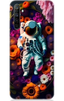 Realme 6i Uyumlu Silikon Kılıf Astronot Ve Çiçekler