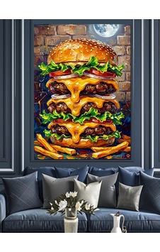 Ay Işığı Altında Devasa Katlı Hamburger Dekoratif Kanvas - Mdf Ahşap Tablo Ay Işığı Altında Devasa Katlı Hamburger Dekoratif Kanvas - Mdf Ahşap Tablo