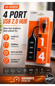 Usb Çoğaltıcı Usb 2.0 - 4 Port - Siyah