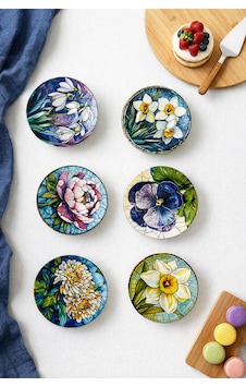 6 Adet Çiçek Desenli Çay Tabağı - Modern Çay Tabağı, Çay Tabak Çok Renkli 6 Adet Çiçek Desenli Çay Tabağı - Modern Çay Tabağı, Çay Tabak Çok Renkli