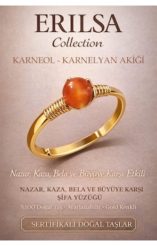 Sertifikalı Nazar Kaza Bela Koruma Yüzüğü - Karneol Karnelyan Aki Çok Renkli