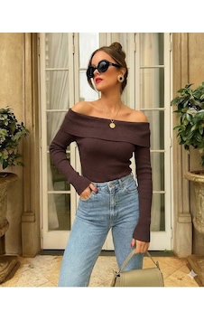 Madonna Yaka Kaşkorse Kadın Body Mürdüm