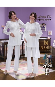 Nehir 2026 Ecru Hamile Lohusa 3 Lü Pijama Sabahlık Tk Çok Renkli Nehir 2026 Ecru Hamile Lohusa 3 Lü Pijama Sabahlık Tk Çok Renkli