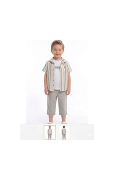 Gülerçocuk Erkek Çocuk 3'lü Yazlık Set: Çizgili Gömlek, Tişört Ve Kapri Pantolon Gri Gülerçocuk Erkek Çocuk 3'lü Yazlık Set: Çizgili Gömlek, Tişört Ve Kapri Pantolon Gri