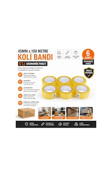 45 Mm X 100 Metre Koli Bandı Şeffaf 6'lı Ekonomik Paket Güçlü Yapışkanlı Ambalaj Bandı