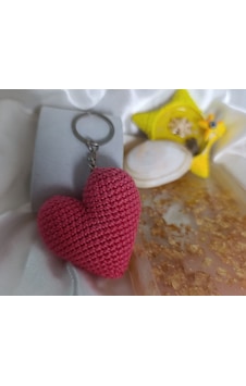 Hediyelik Pembe Kalp Amigurumi Anahtarlık Çok Renkli Hediyelik Pembe Kalp Amigurumi Anahtarlık Çok Renkli