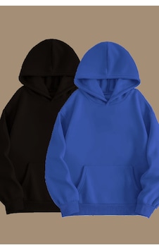 Blackjack Giyim Unisex Gri Siyah 2'li Kapüşonlu Oversize Sweatshirt Hoodie Siyah-saks Blackjack Giyim Unisex Gri Siyah 2'li Kapüşonlu Oversize Sweatshirt Hoodie Siyah-saks