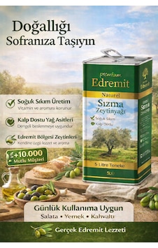 Premium Edremit Naturel Sızma Zeytinyağı Soğuk Sıkım 5 Litre Teneke