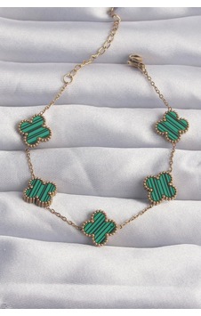 316l Çelik Gold Renk Çizgili Yeşil Mineli Yonca Bileklik 316l Çelik Gold Renk Çizgili Yeşil Mineli Yonca Bileklik